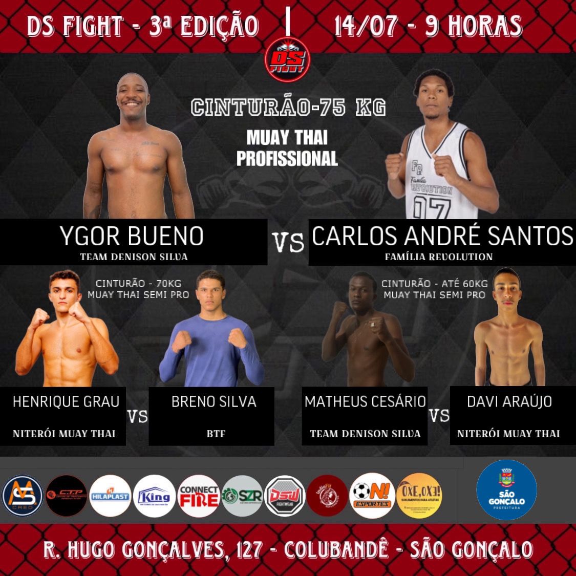 DS Fight 3 tem expectativa de grande público em inauguração de CT neste sábado, em São Gonçalo